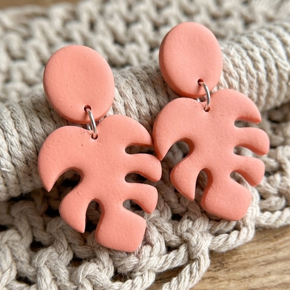 NWT Monstera Leaf Dangle Studs - Handmade Earrings - Hypoallergenic